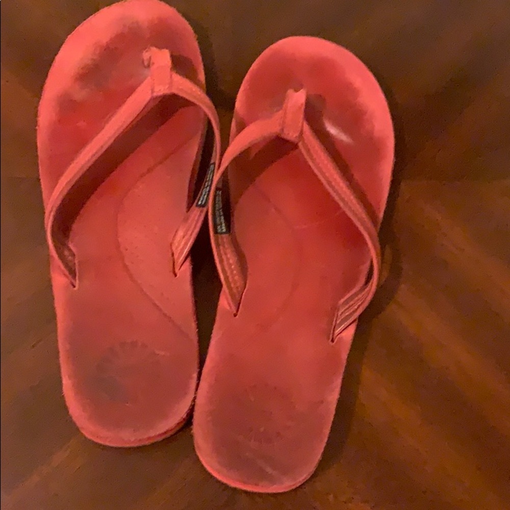 Red suede UGG flip flops